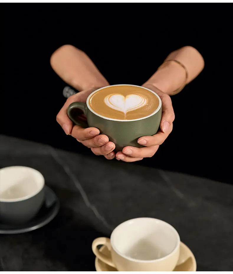 Sawada‑Style Wide‑Mouth Latte Art Cup – 300ml Ceramic (Khaki, Wheatland Gray, Juniper Green, Ore White, Hepburn Black)