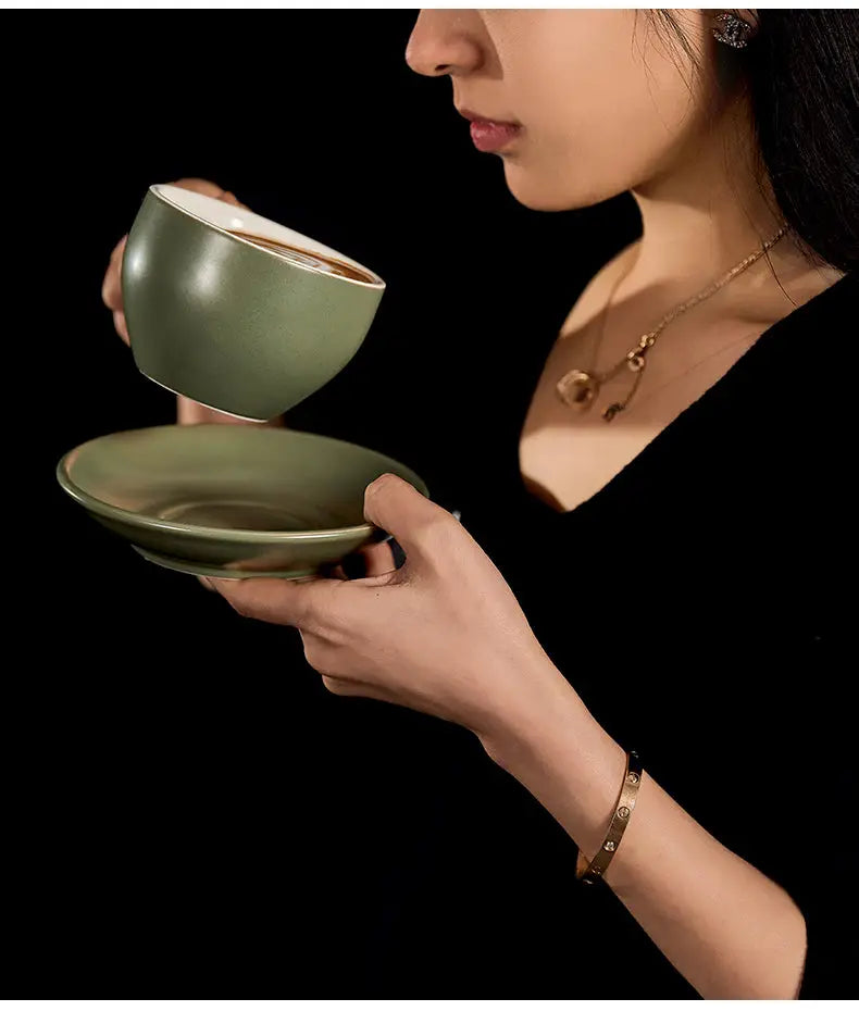 Sawada‑Style Wide‑Mouth Latte Art Cup – 300ml Ceramic (Khaki, Wheatland Gray, Juniper Green, Ore White, Hepburn Black)