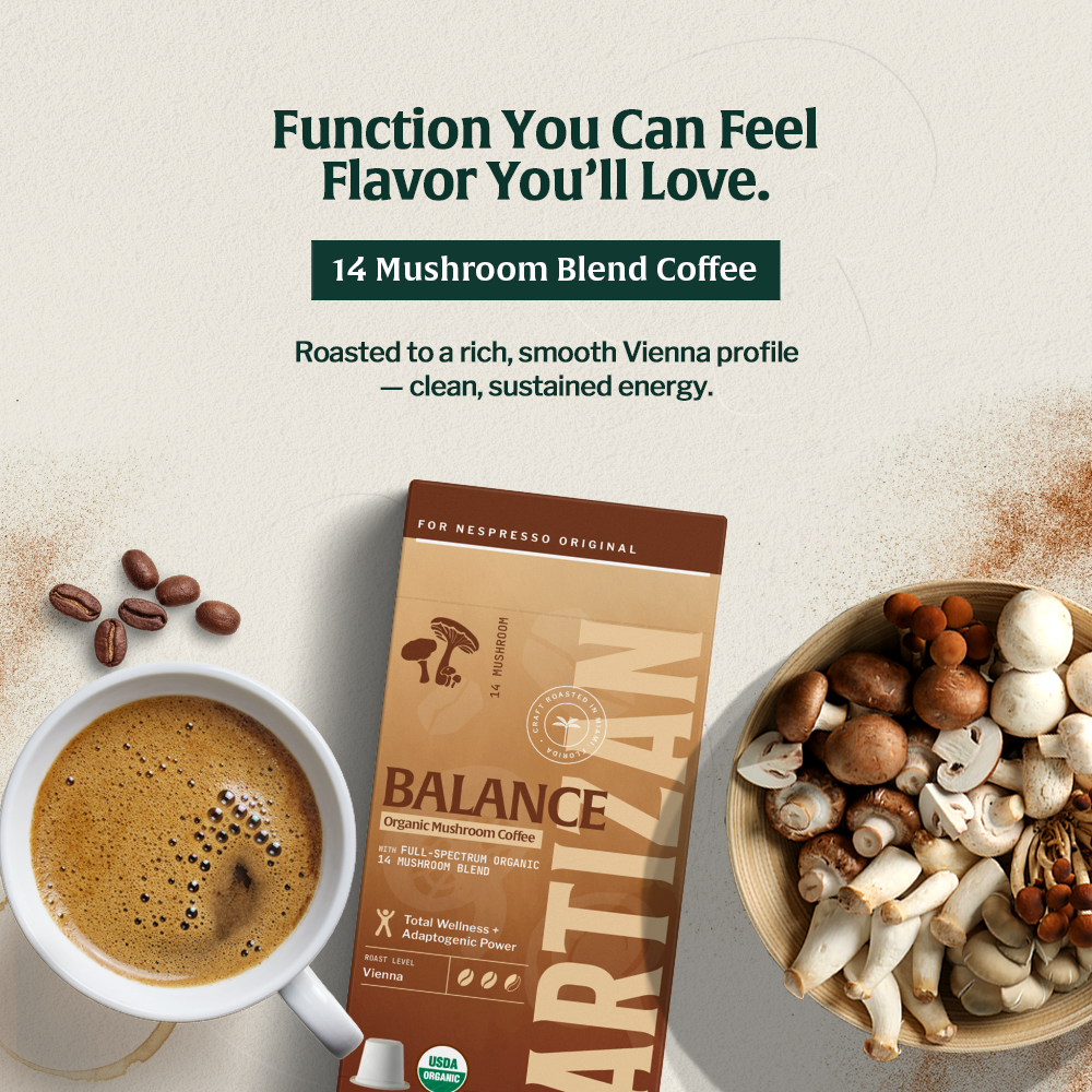 Artizan Organic Mushroom 14 Espresso Capsules – 10 Count