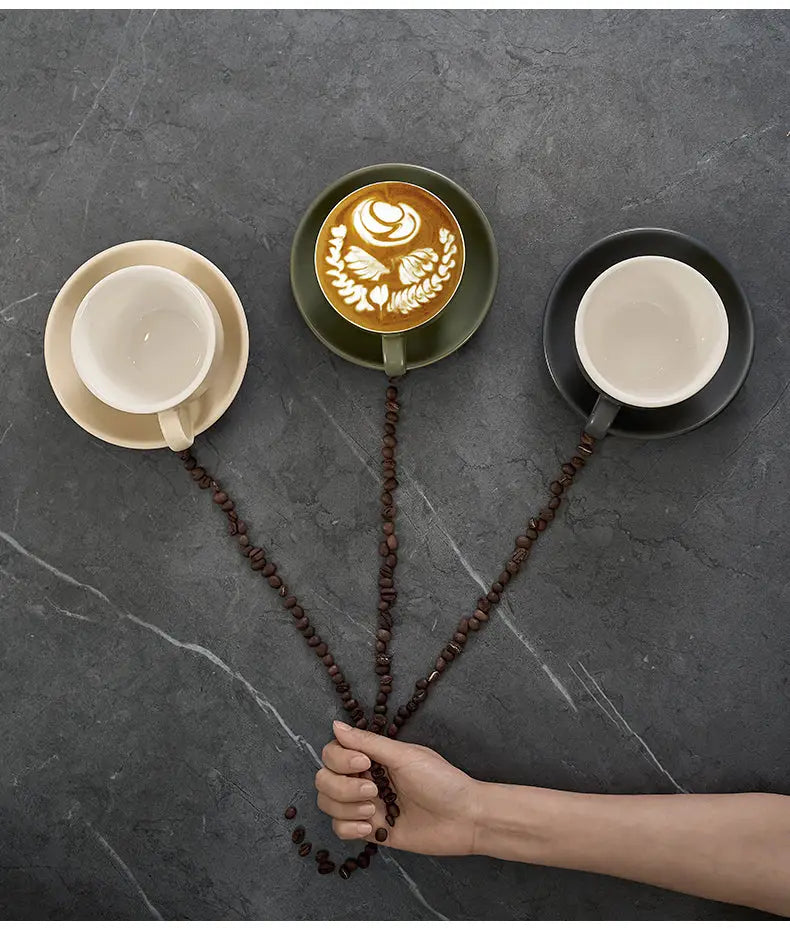 Sawada‑Style Wide‑Mouth Latte Art Cup – 300ml Ceramic (Khaki, Wheatland Gray, Juniper Green, Ore White, Hepburn Black)