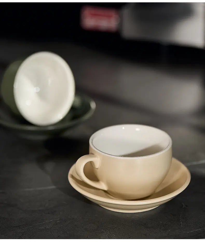 Sawada‑Style Wide‑Mouth Latte Art Cup – 300ml Ceramic (Khaki, Wheatland Gray, Juniper Green, Ore White, Hepburn Black)