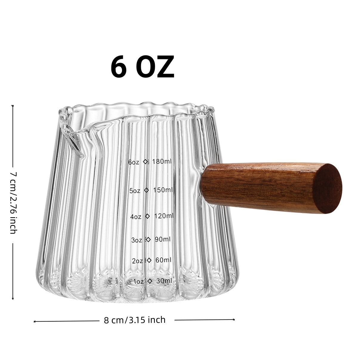 180ml Heat‑Resistant Glass Coffee Cup with Wooden Handle – Espresso Measuring & Milk Pouring Cup - Haynesworld General Goods