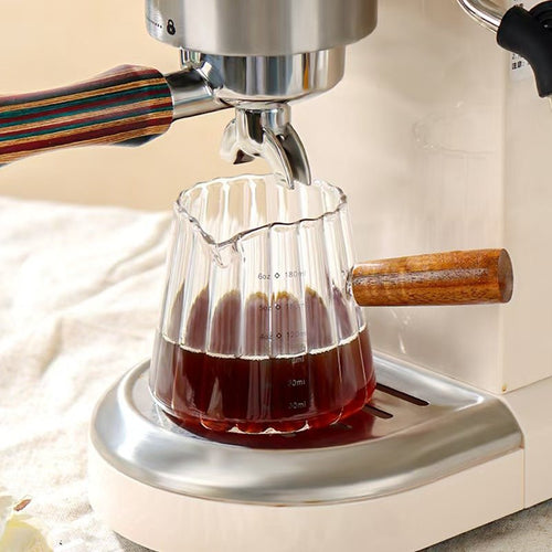 180ml Heat‑Resistant Glass Coffee Cup with Wooden Handle – Espresso Measuring & Milk Pouring Cup - Haynesworld General Goods