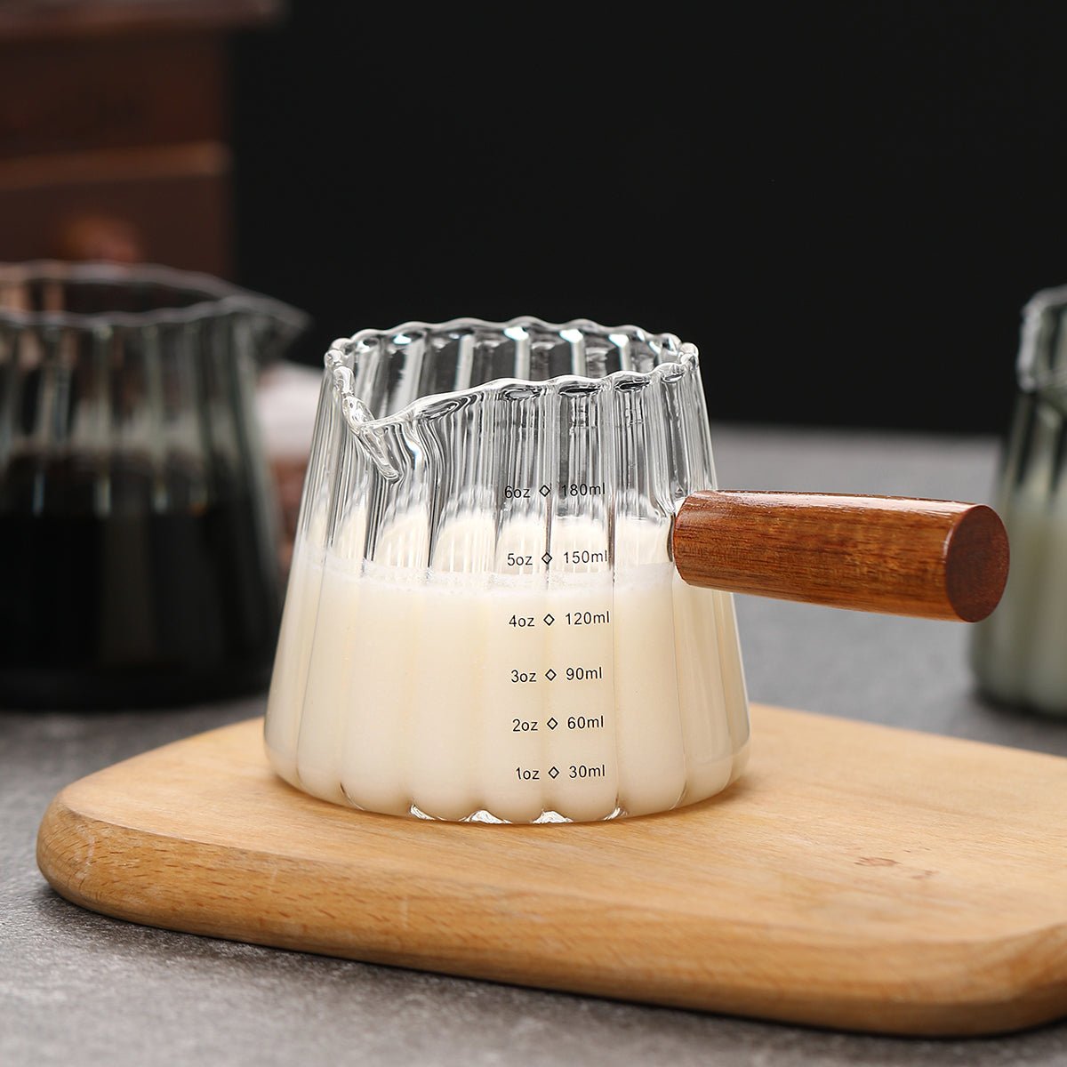 180ml Heat‑Resistant Glass Coffee Cup with Wooden Handle – Espresso Measuring & Milk Pouring Cup - Haynesworld General Goods