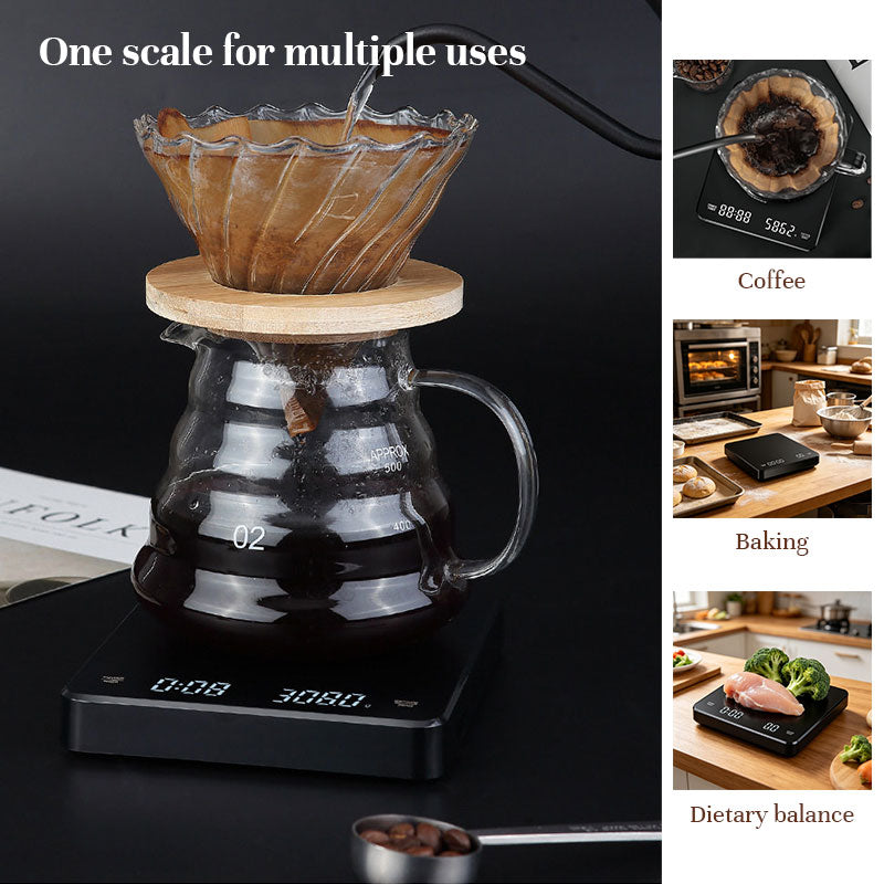 Coffee Scale with Timer | 3kg / 0.1g Precision | USB-C Rechargeable | LED Display