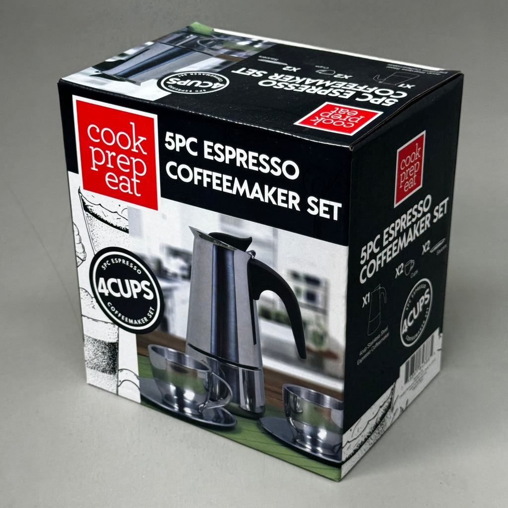 Cook Prep Eat 5-Piece Stainless Steel Stovetop Espresso Maker Set with Cups