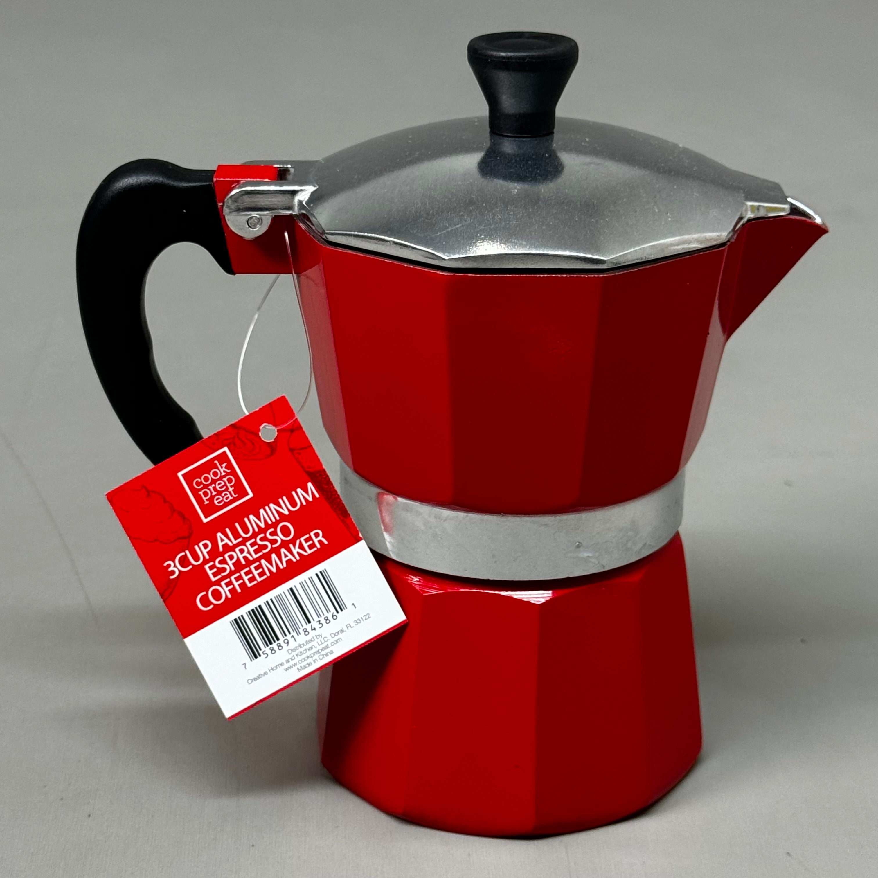 Cook Prep Eat 3-Cup Stovetop Espresso Maker – Aluminum with Stay-Cool Handle