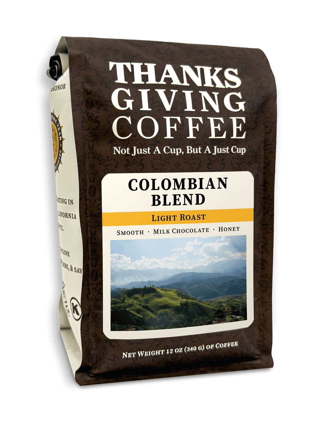 Thanksgiving Coffee Company Colombian Blend Light Roast Whole Bean and Ground 12oz Bags