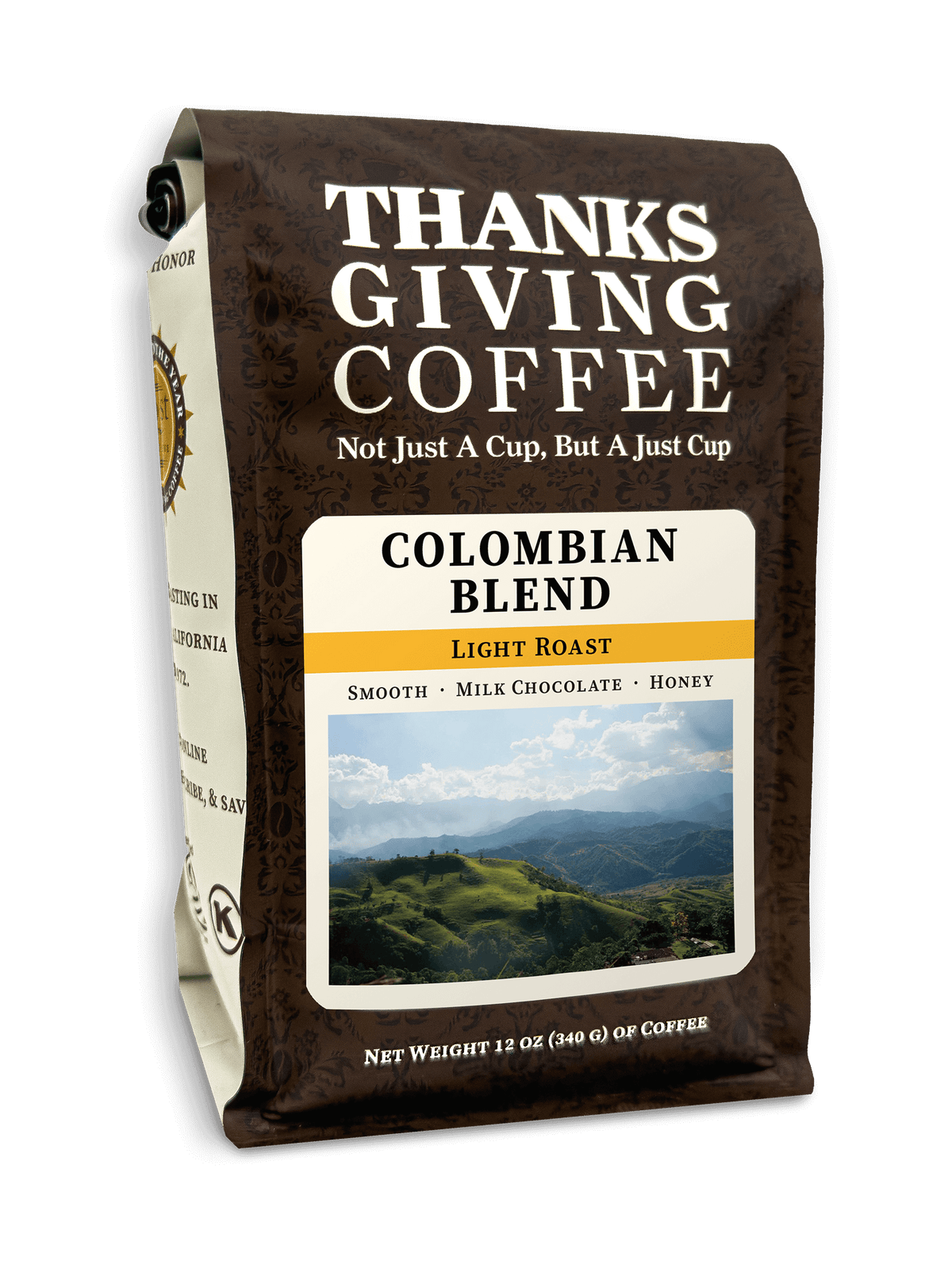 Thanksgiving Coffee Company Colombian Blend Light Roast Whole Bean and Ground 12oz Bags