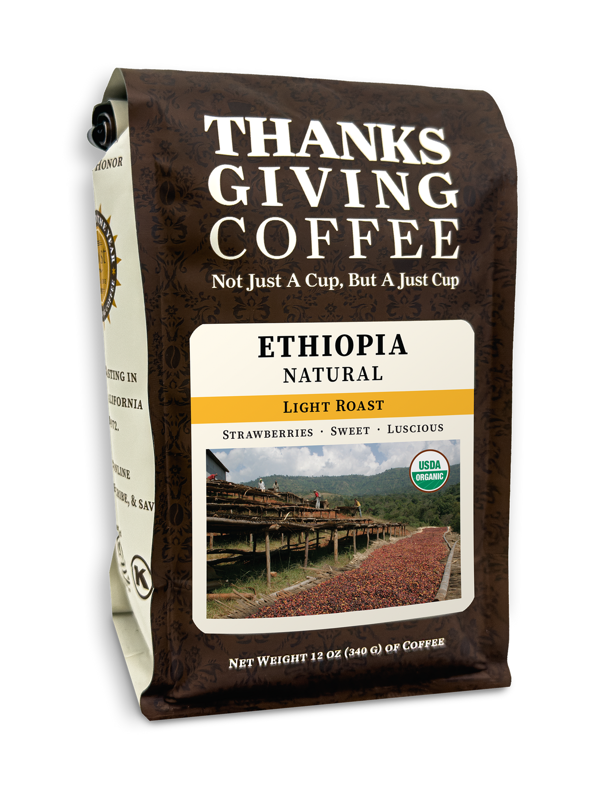 Thanksgiving Coffee Company Ethiopia Natural – Light Roast Single-Origin Coffee Whole Bean / 12oz Bag