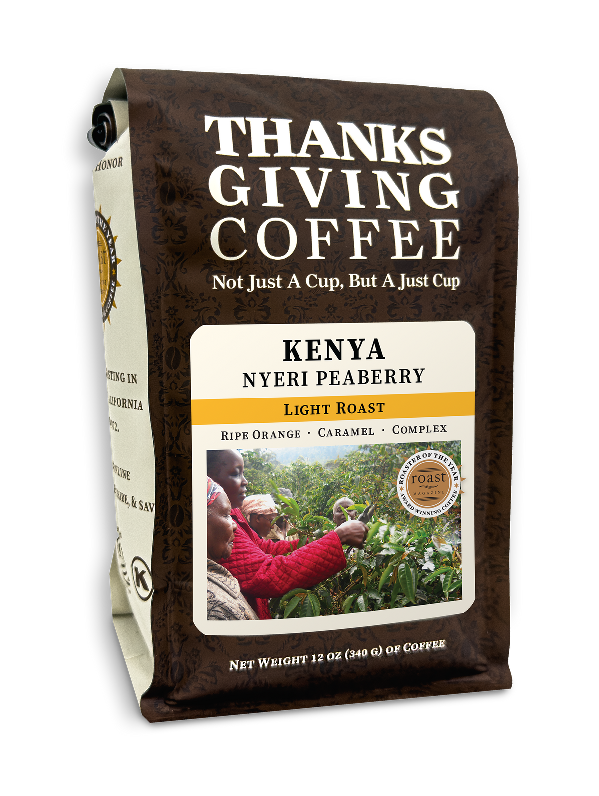 Thanksgiving Coffee Company Kenya Nyeri Peaberry – Light Roast Single-Origin Coffee in Whole Bean and 12oz Bag