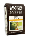 Thanksgiving Coffee Company Kona Blend – Light Roast Coffee in Whole Bean and 5lb Bag versions.
