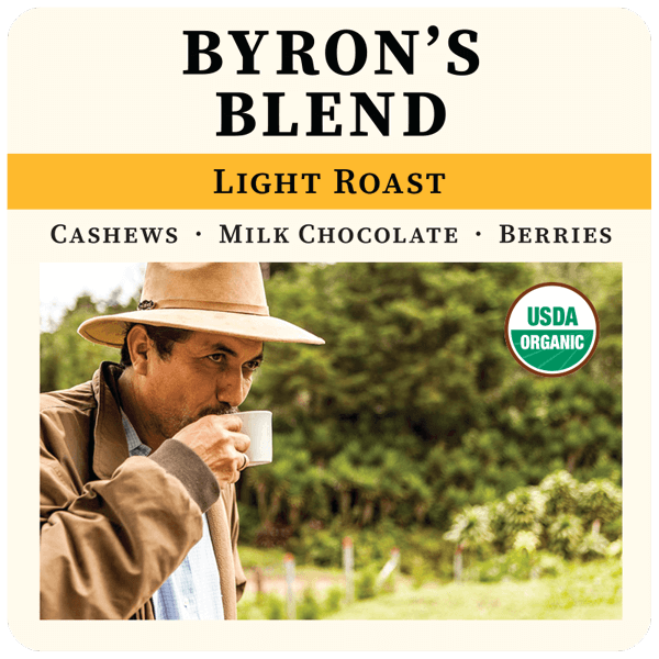 Byron's Blend Light Roast Maracaturra Coffee, medium grind for espresso machines
