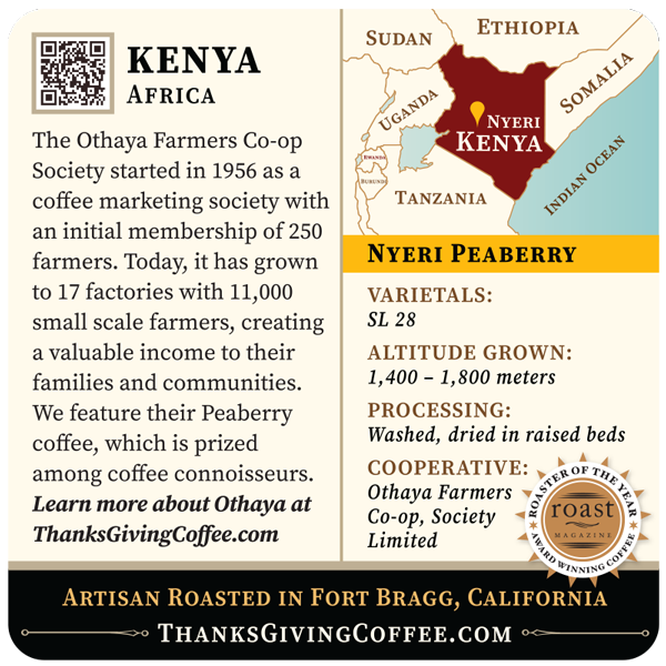 Thanksgiving Coffee Company Kenya Nyeri Peaberry – Light Roast Single-Origin Coffee