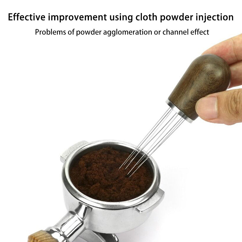 8-Needle Espresso WDT Tool with Wood Base and Stainless Steel Needle
