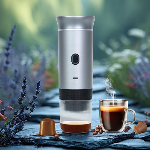3-in-1 Portable Espresso Maker for Ground Coffee & Capsules, USB-C in Silver