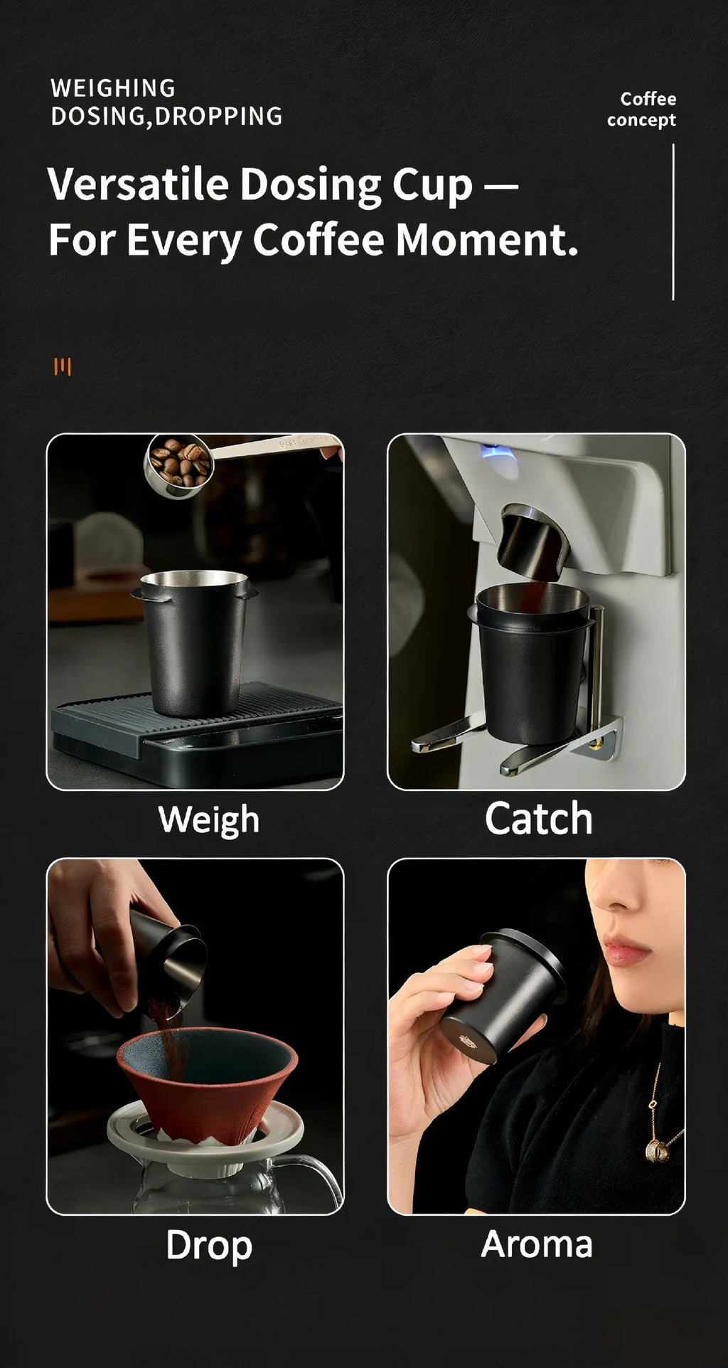 Inverted Aroma Espresso Dosing Cup – 51mm / 53–54mm / 58mm Stainless Steel