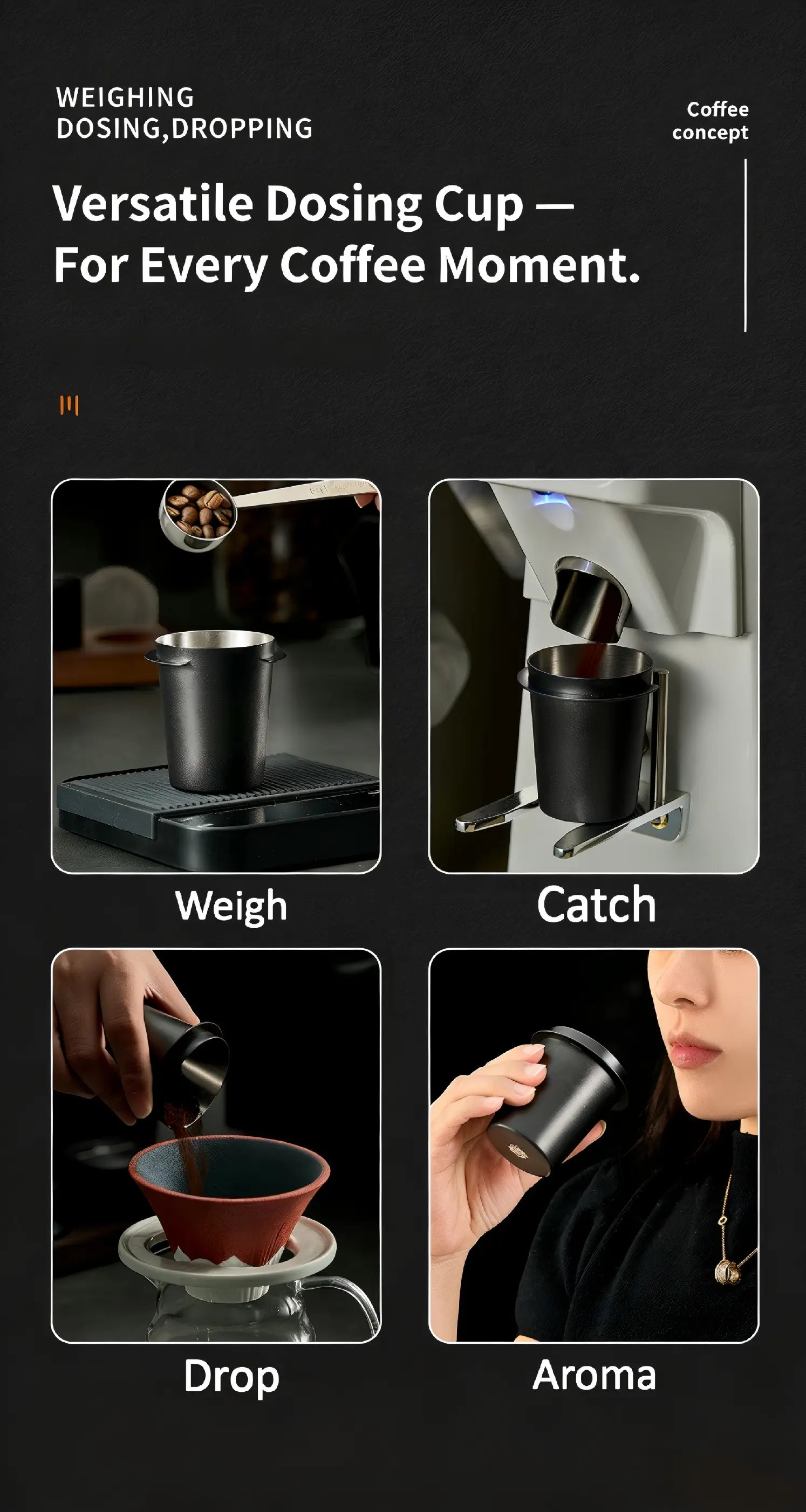 Inverted Aroma Espresso Dosing Cup – 51mm / 53–54mm / 58mm Stainless Steel