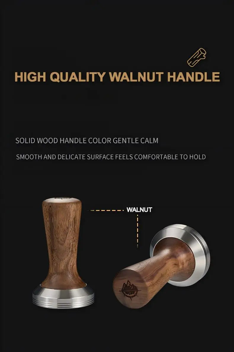 Solid Walnut Espresso Tamper Set - 58mm Solid Wood Handle + Stand