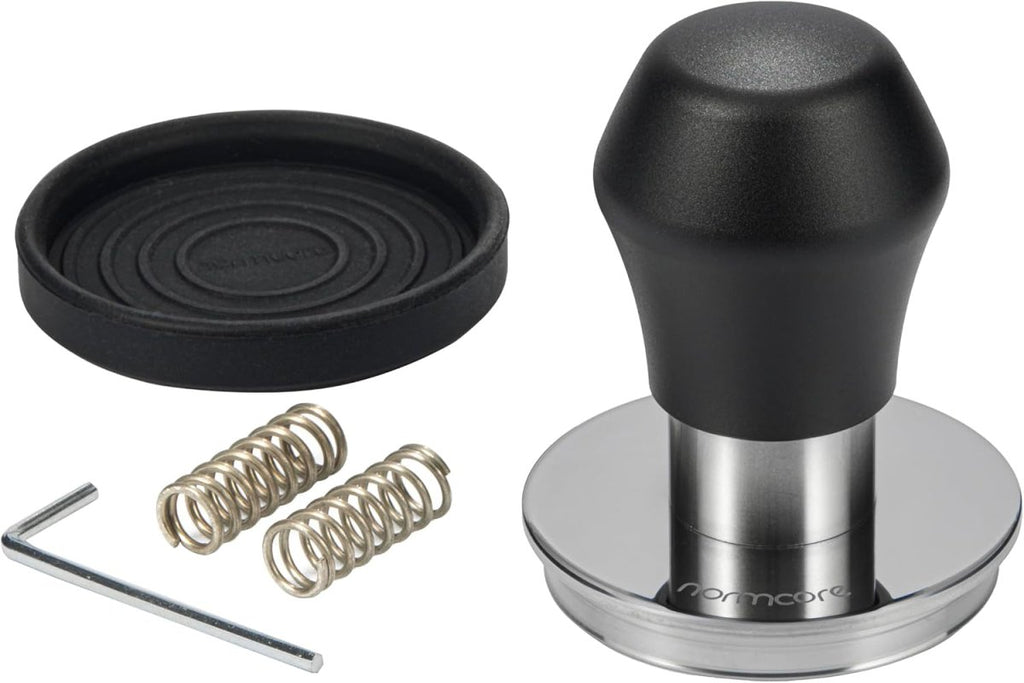 58Mm Coffee Tamper V4.1 Mini, Spring-Loaded with Click Feedback, Compatible with 58Mm Espresso Machines Portafilter, Anodized Aluminum Handle and Silcone Stand, Black - Shop Coffee Hobby
