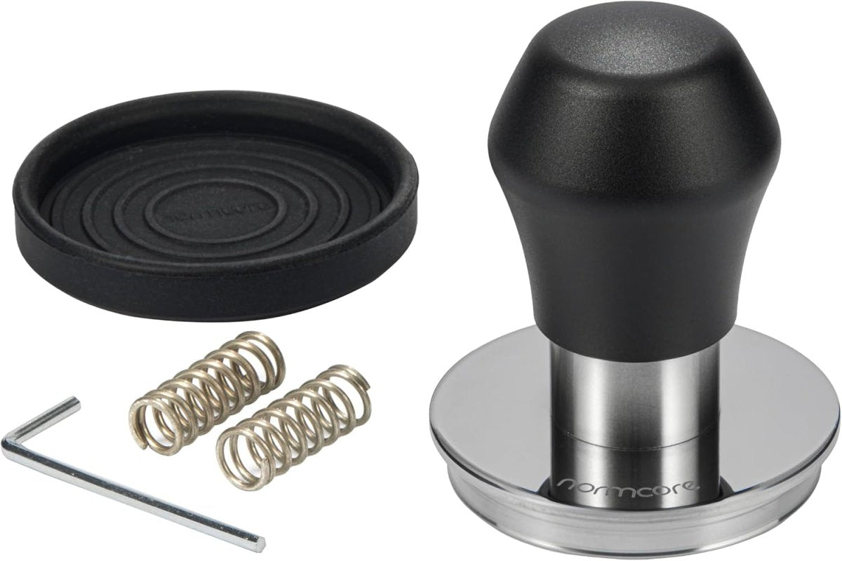 58Mm Coffee Tamper V4.1 Mini, Spring-Loaded with Click Feedback, Compatible with 58Mm Espresso Machines Portafilter, Anodized Aluminum Handle and Silcone Stand, Black - Shop Coffee Hobby