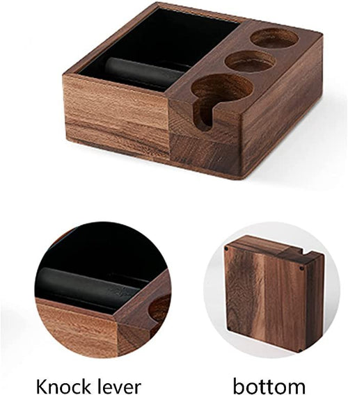 58mm Espresso Knock Box & Tamping Station (Walnut + Stainless Steel) - Shop Coffee Hobby