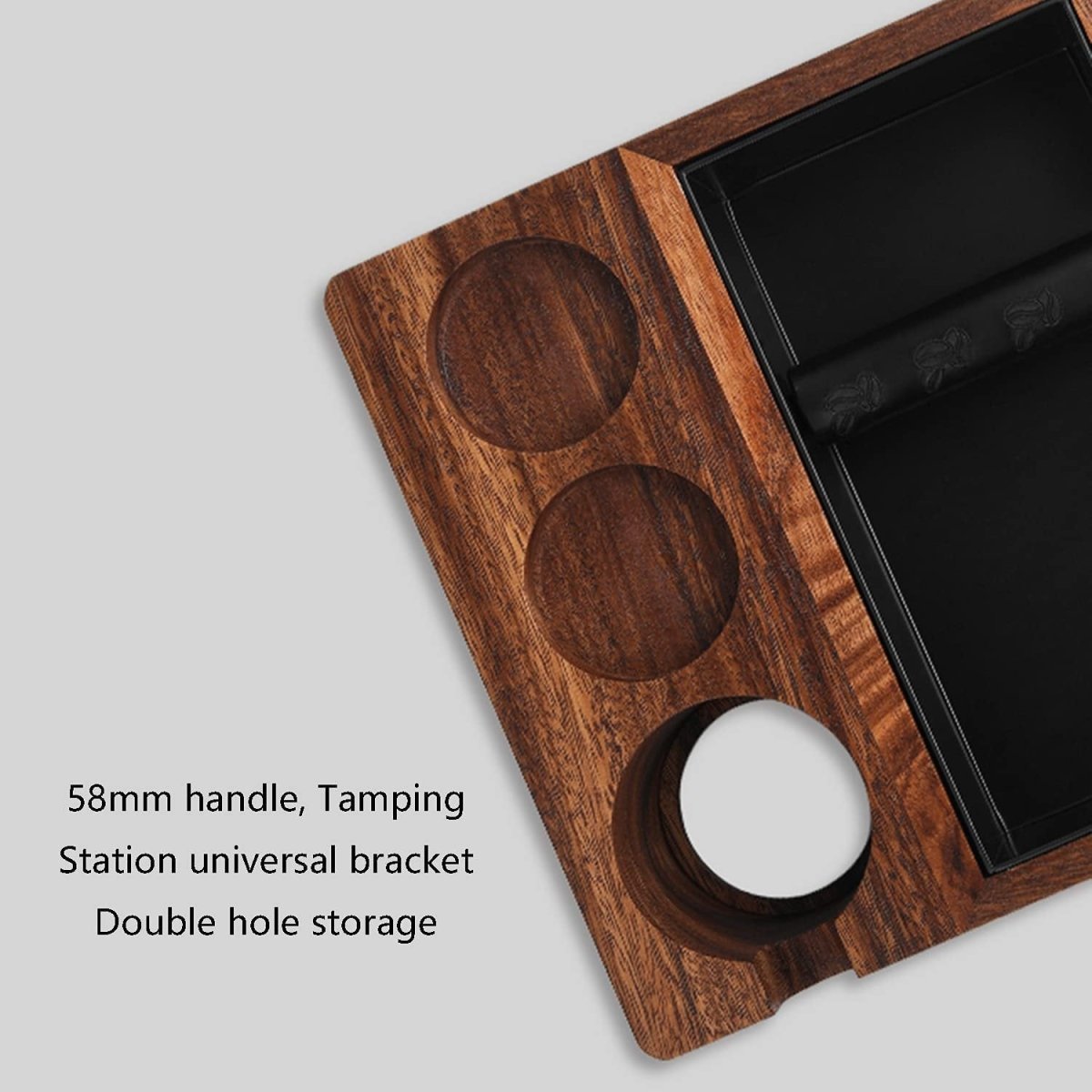 58mm Espresso Knock Box & Tamping Station (Walnut + Stainless Steel) - Shop Coffee Hobby