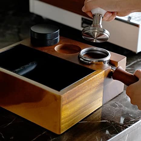 58mm Espresso Knock Box & Tamping Station (Walnut + Stainless Steel) - Shop Coffee Hobby
