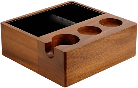 58mm Espresso Knock Box & Tamping Station (Walnut + Stainless Steel) - Shop Coffee Hobby