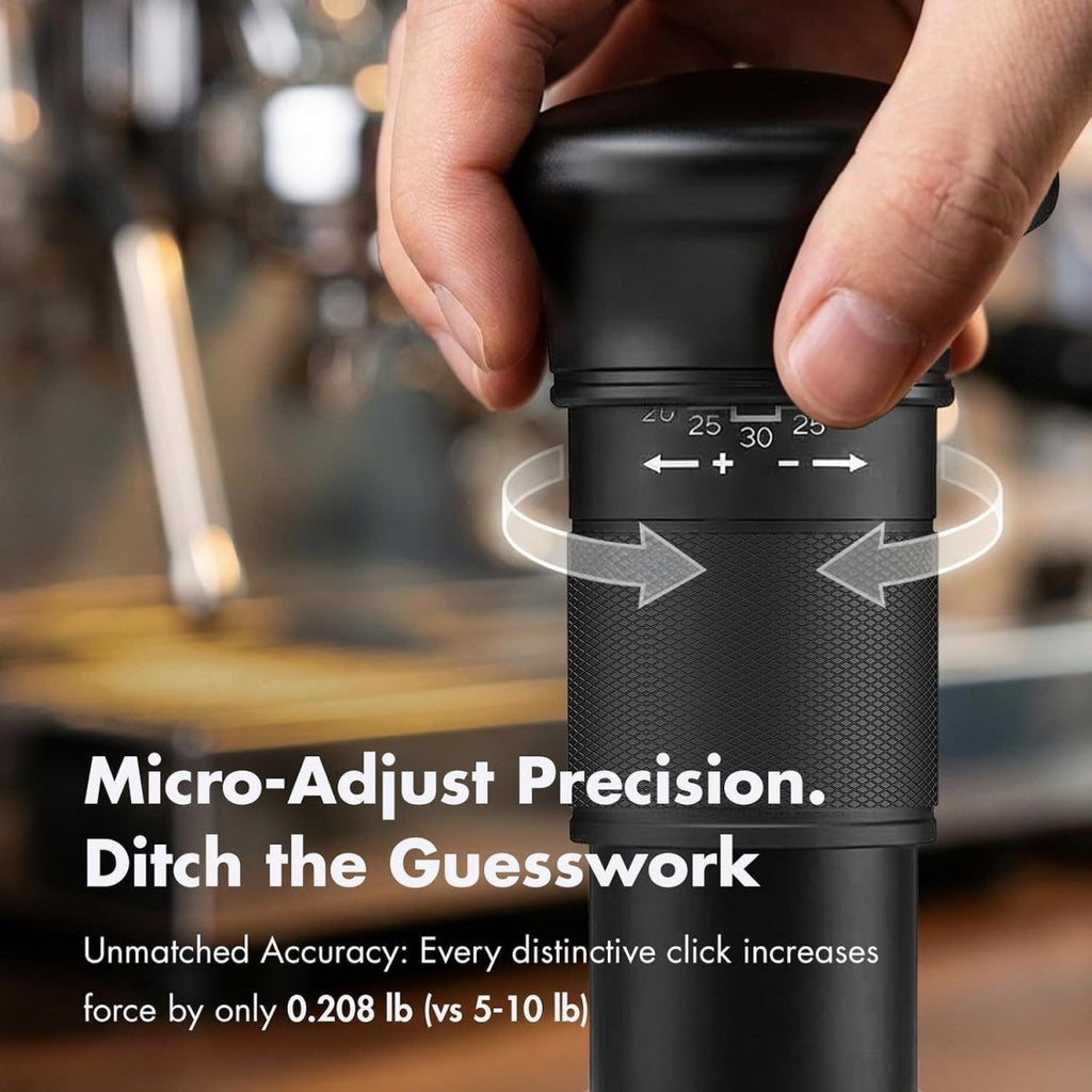 58Mm Espresso Tamper (58.35Mm Base), Adjustable 20-30 Lb Calibrated Coffee Tamper with Audible Click Feedback, 24-Click Precision Dial, 20/25/30 Lb Marks, No Spring Swap, Stainless Steel Flat Base - Shop Coffee Hobby