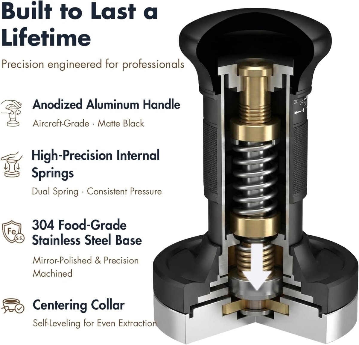 58Mm Espresso Tamper (58.35Mm Base), Adjustable 20-30 Lb Calibrated Coffee Tamper with Audible Click Feedback, 24-Click Precision Dial, 20/25/30 Lb Marks, No Spring Swap, Stainless Steel Flat Base - Shop Coffee Hobby