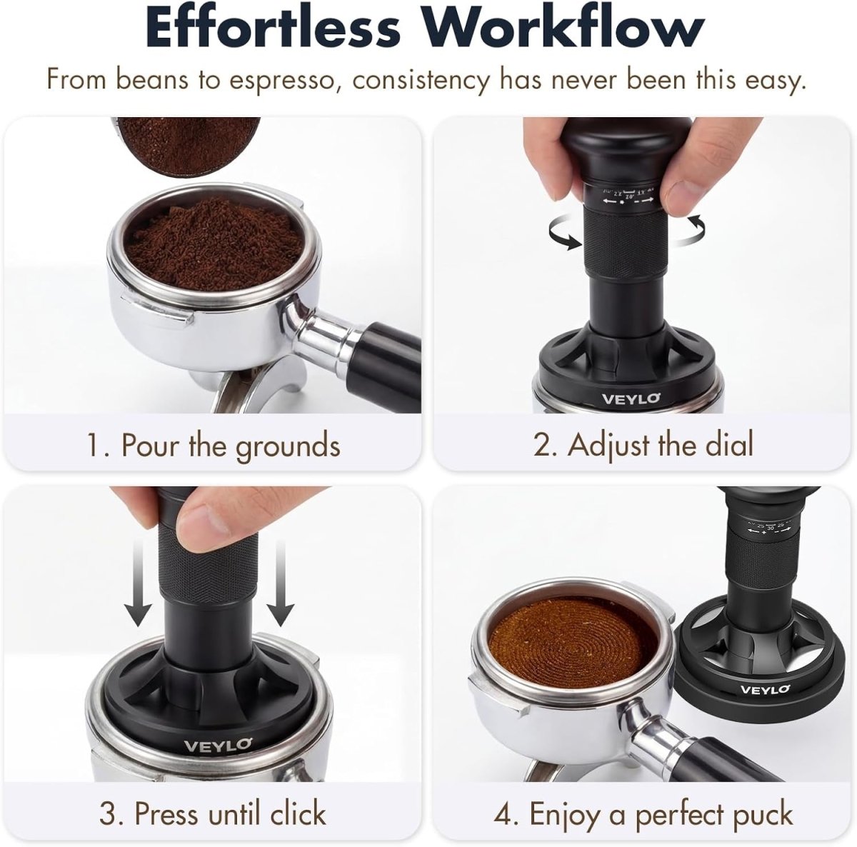 58Mm Espresso Tamper (58.35Mm Base), Adjustable 20-30 Lb Calibrated Coffee Tamper with Audible Click Feedback, 24-Click Precision Dial, 20/25/30 Lb Marks, No Spring Swap, Stainless Steel Flat Base - Shop Coffee Hobby