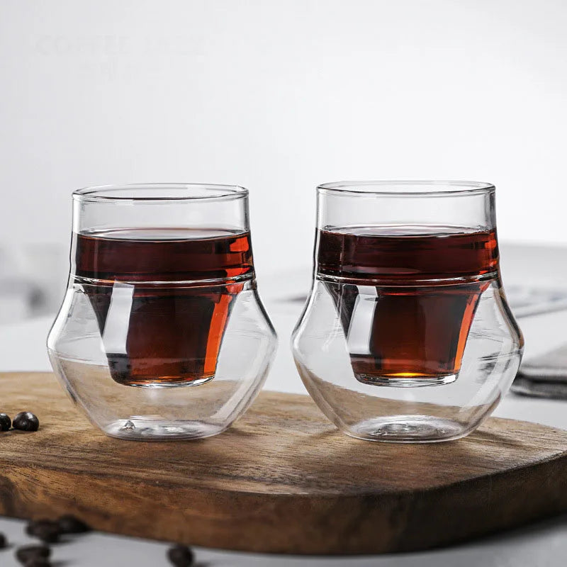 Household Double-Layer Anti-Scalding Hanging Ear Coffee Cup Insulated Milk Mug High Temperature Resistant Glass Tea Cups 120ml - Shop Coffee Hobby