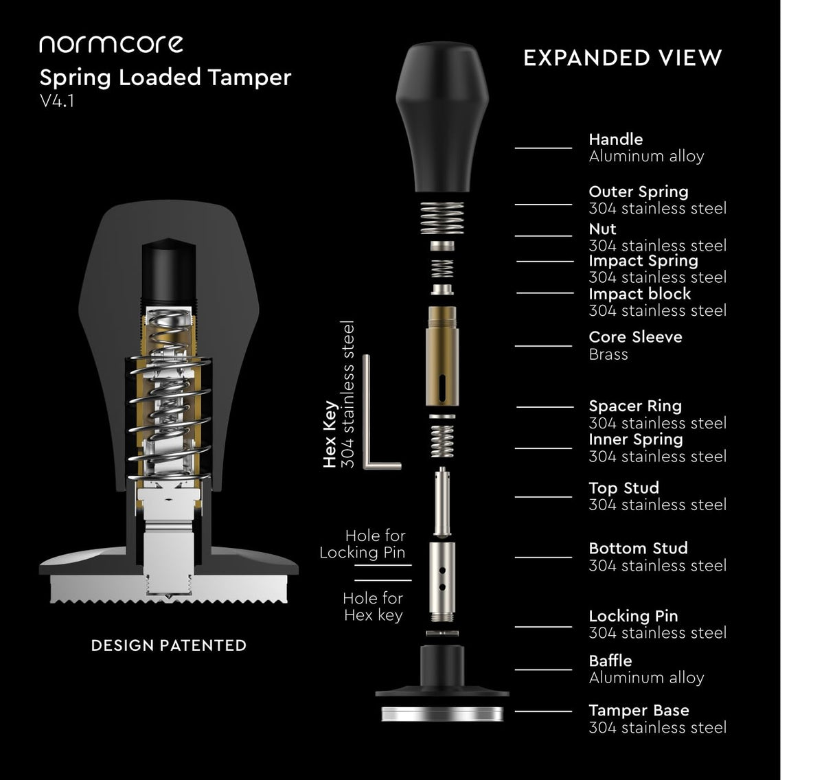 Normcore V4.1 58.5mm Spring-Loaded Espresso Tamper in Black