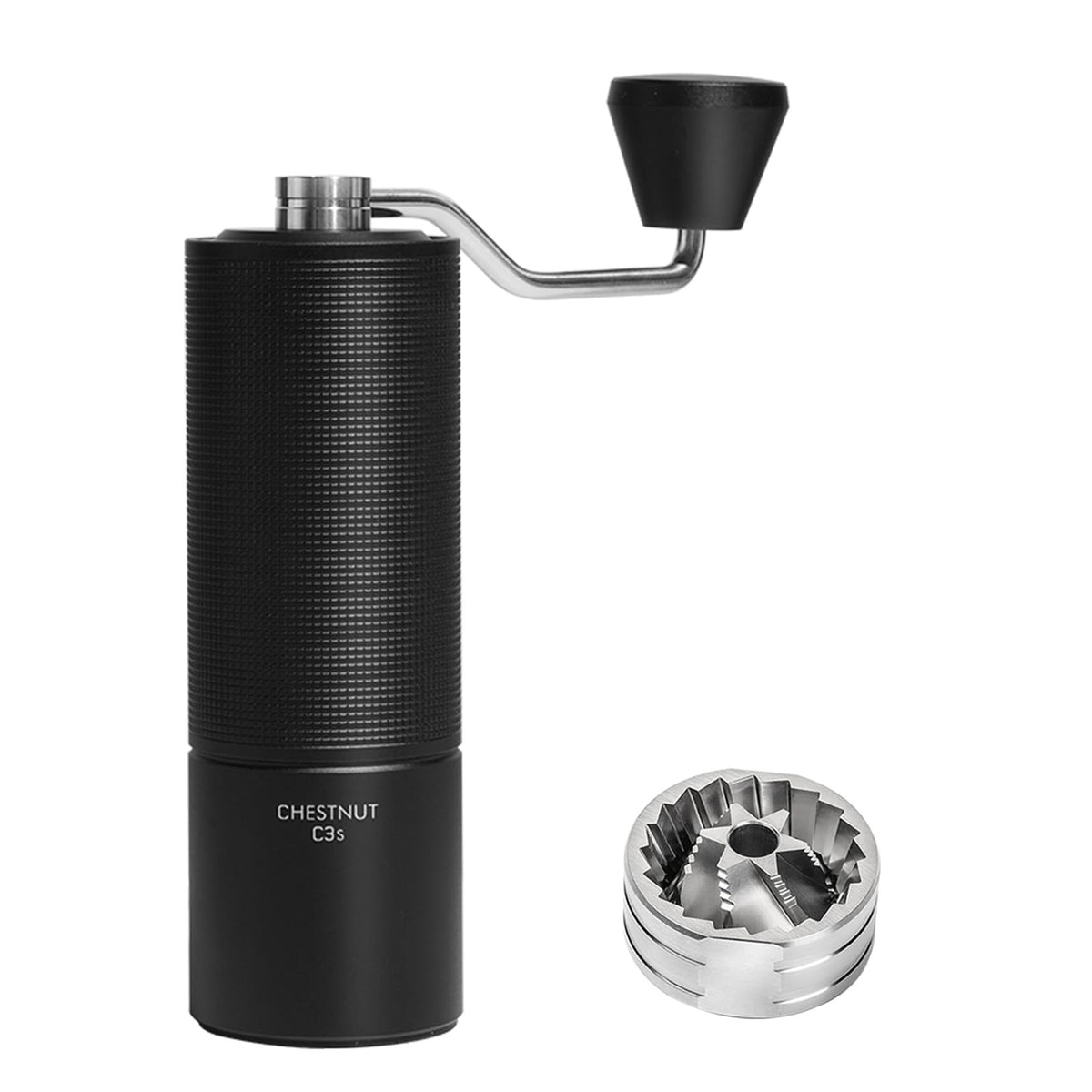 TIMEMORE Chestnut C3S Manual Coffee Grinder, Black S2C Burr version, black finish, manual grind adjustment.
