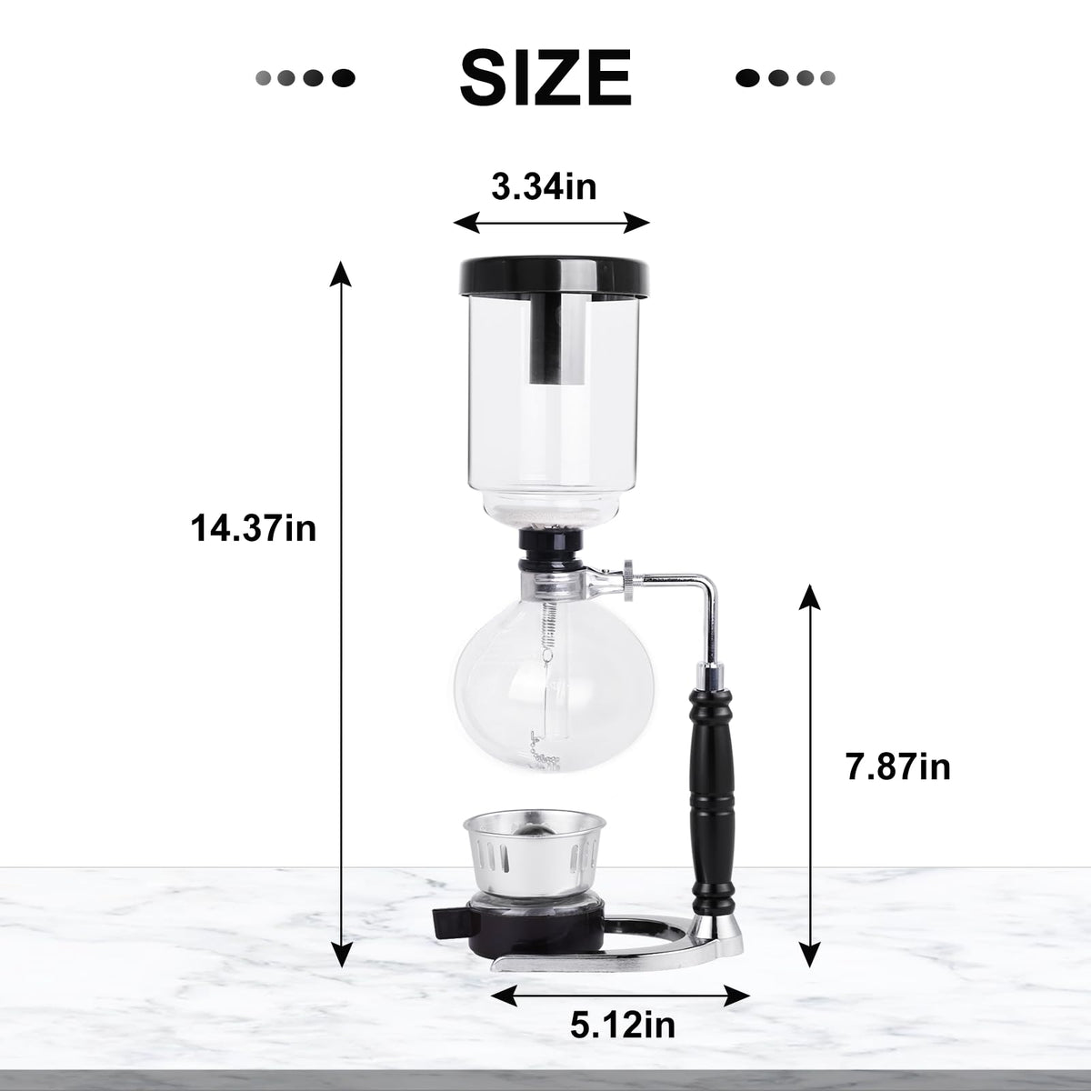 3-Cup Siphon Coffee Maker, 360 mL version for brewing specialty coffee.