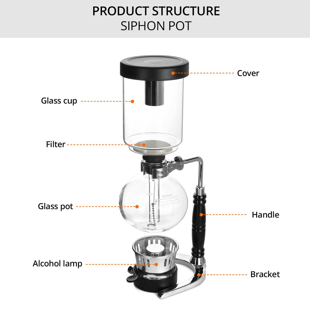 5-Cup Siphon Coffee Maker for espresso machines, 600 mL capacity