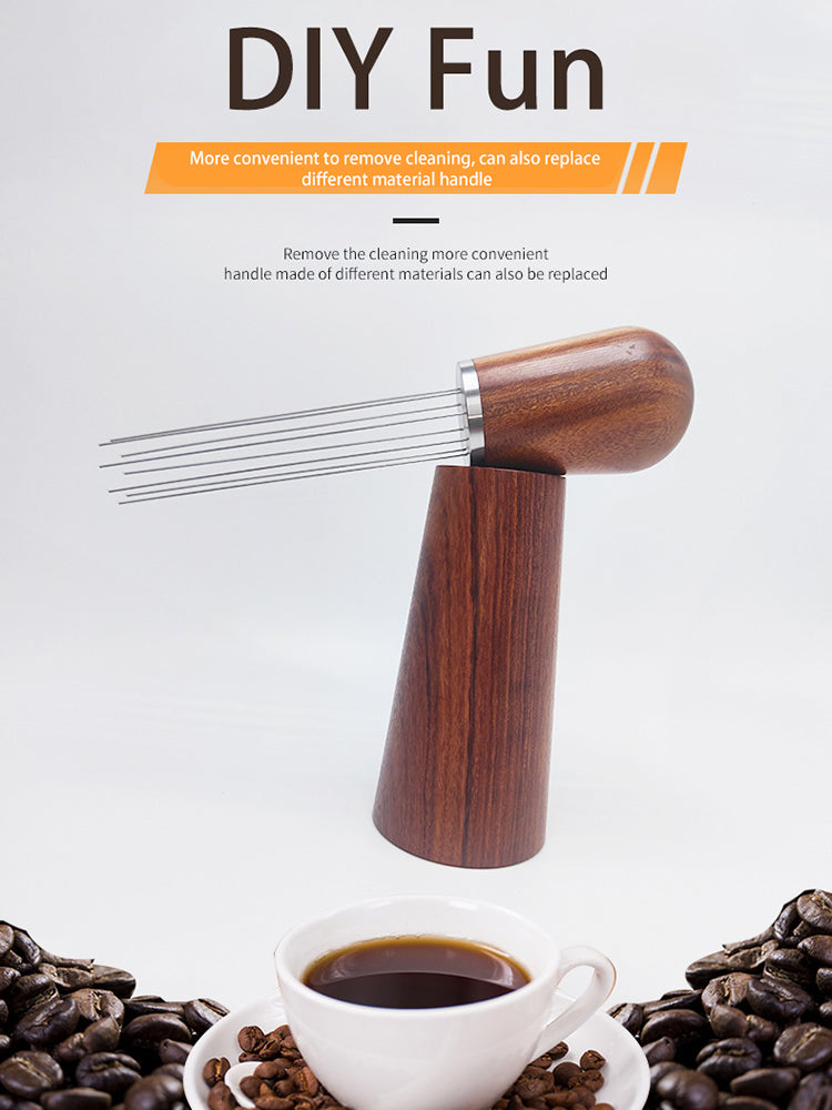 8-Needle Espresso WDT Tool with Wood Base and Stainless Steel Needle