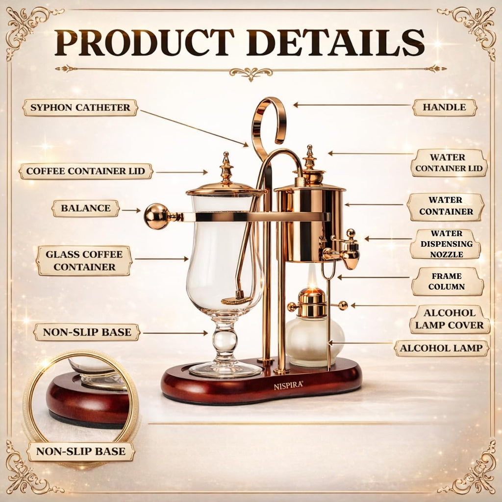 Nispira Belgian Balance Siphon Coffee Maker, 500 mL Copper version
