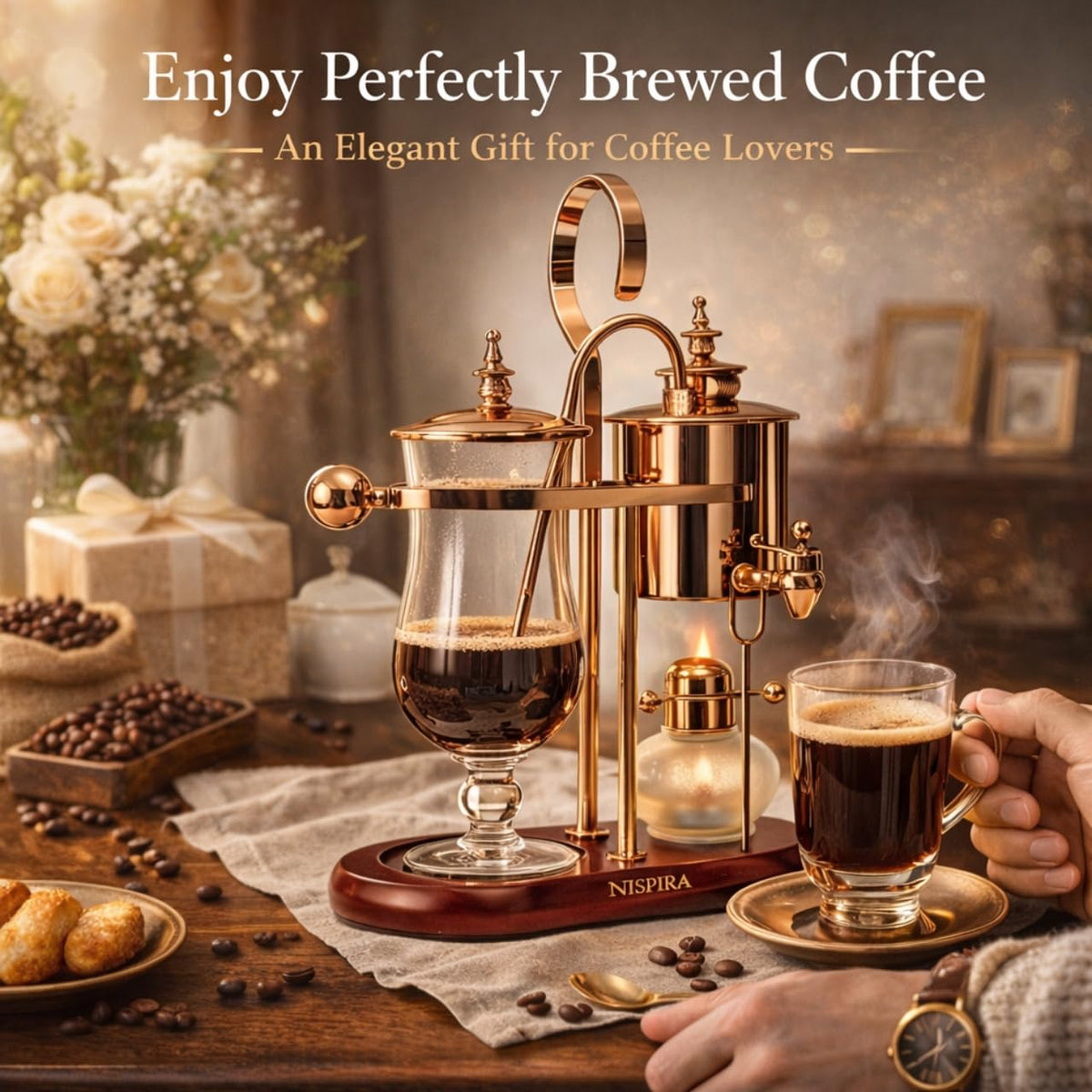 Nispira Belgian Balance Siphon Coffee Maker, 500 mL Copper version