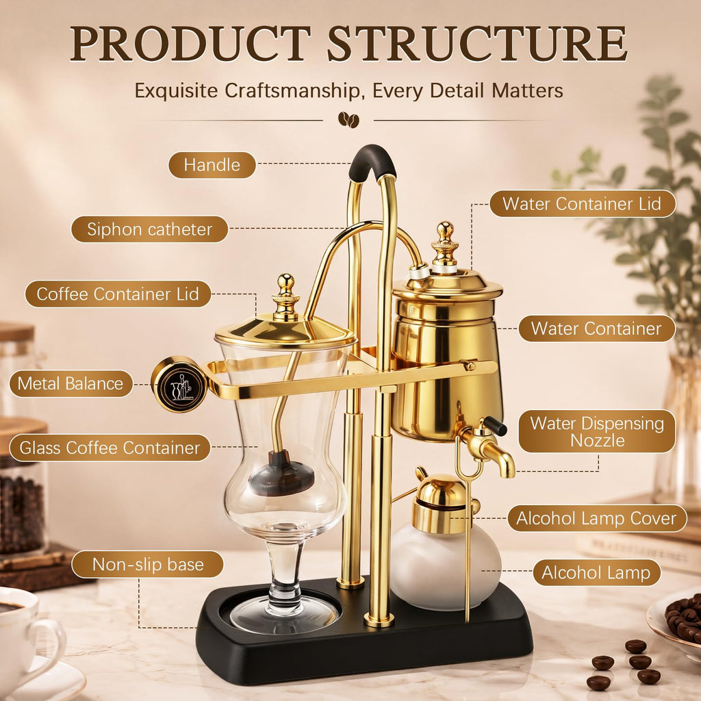 500 mL Gold version of the HappyAlley Belgian Balance Siphon Coffee Maker