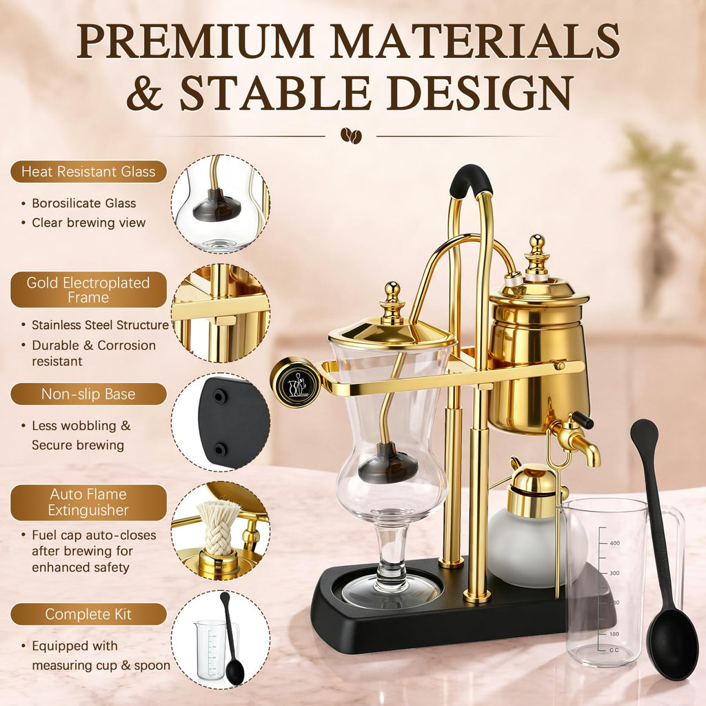 500 mL Gold version of the HappyAlley Belgian Balance Siphon Coffee Maker