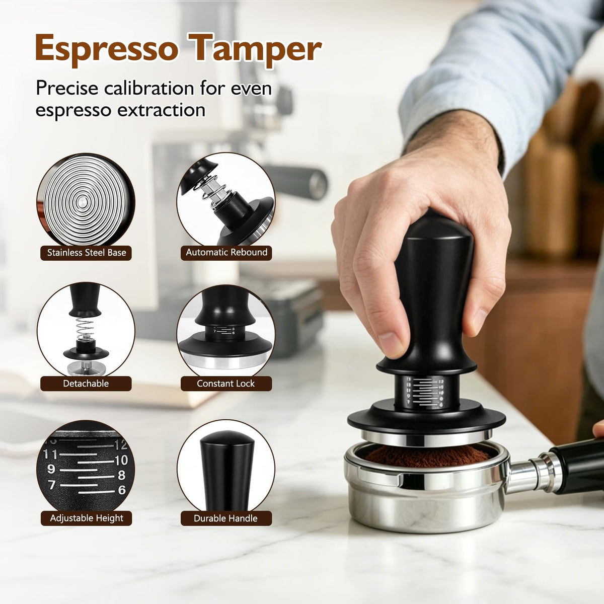 TENGIZUOHZ 54mm Espresso Tampers Kit, 7-Piece Set with Wooden Tamping Station