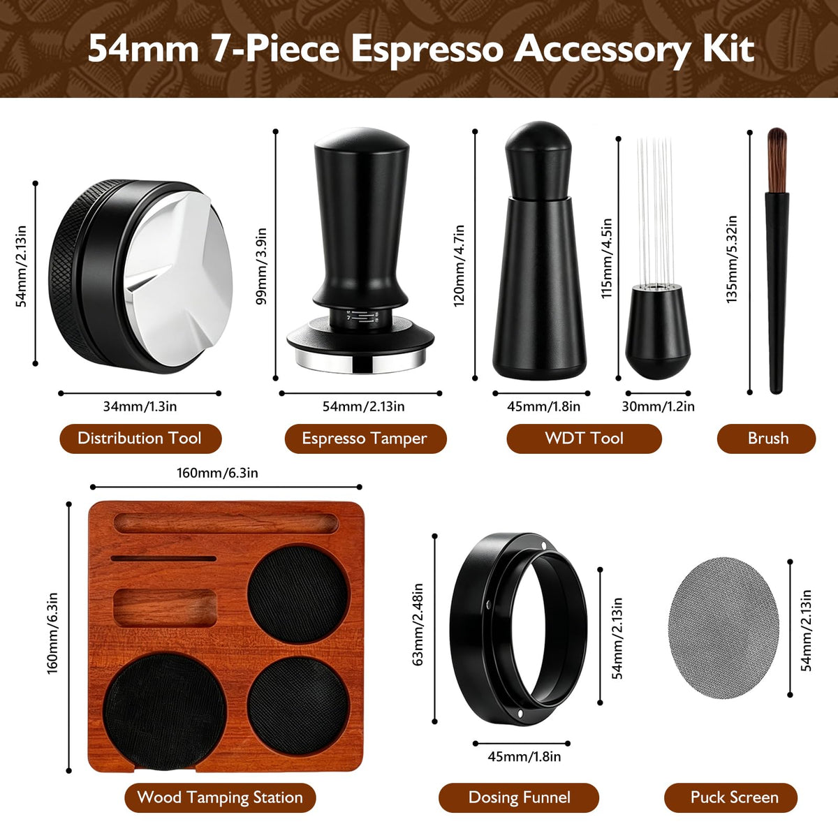 54mm Tampers for Espresso Machine with Wooden Tamping Station