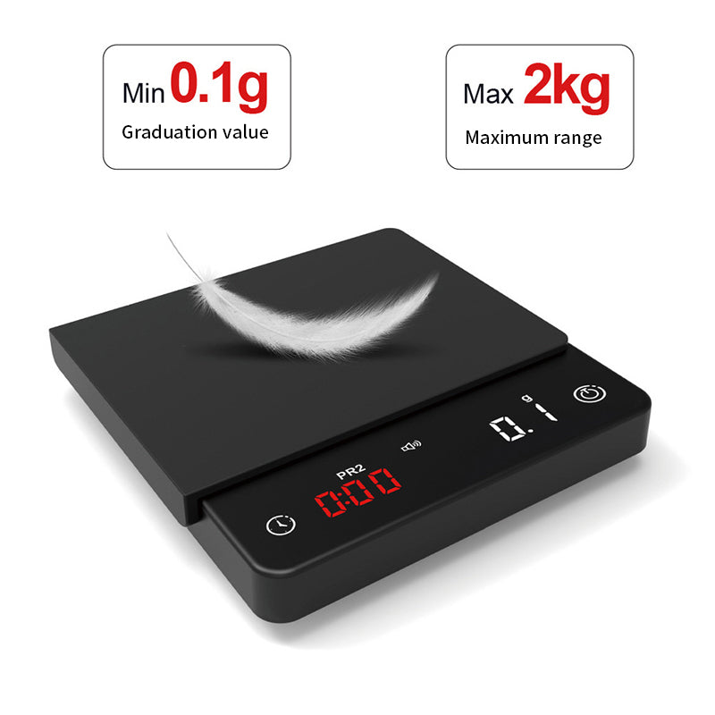 Mini Coffee Scale with Timer – 0.1g Precision, 2000g Capacity (Black)