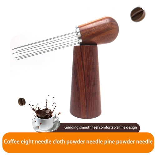 8-Needle Espresso WDT Tool with Wood Base and Stainless Steel Needle
