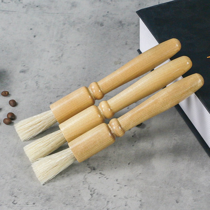 Coffee powder cleaning brush pig hair solid wood residue round head brush coffee machine bean grinder cleaning brush - Shop Coffee Hobby