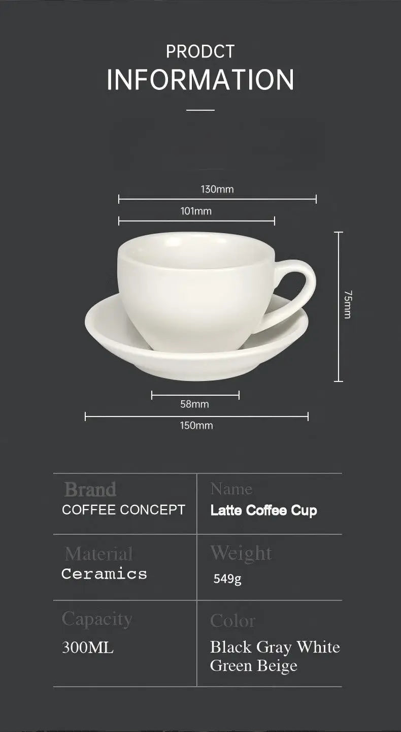 Sawada‑Style Wide‑Mouth Latte Art Cup – 300ml Ceramic (Khaki, Wheatland Gray, Juniper Green, Ore White, Hepburn Black)