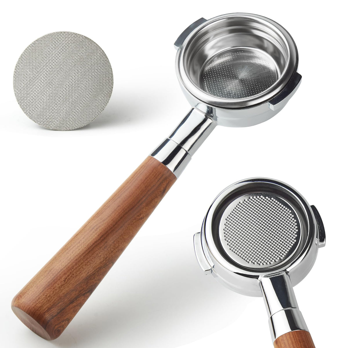 stochastic box 58mm Bottomless Portafilter for E61 with Rosewood Handle