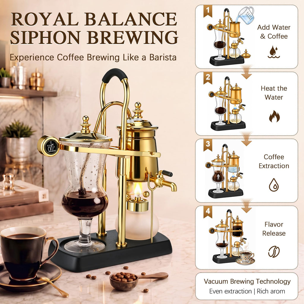 500 mL Gold version of the HappyAlley Belgian Balance Siphon Coffee Maker